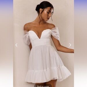 PIXI OFF-SHOULDER LACE-UP BACK MINI DRESS WHITE - Selfie Leslie